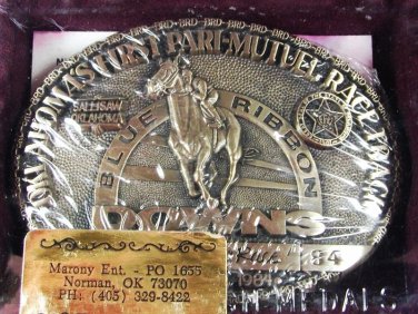MIB 1984 Blue Ribbon Downs Raceway Sallisaw Oklahoma Brass Belt Buckle 5416