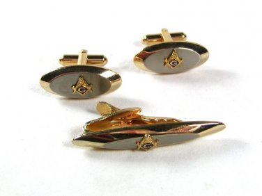 Vintage Gold Tone Masonic Cufflinks & Tie Clasp By HICKOK USA 52016