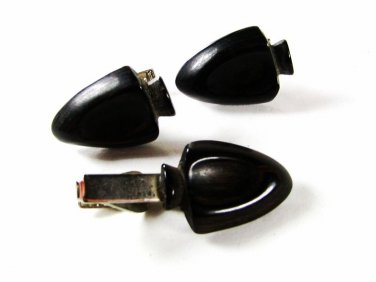 Odd Silvertone Black Arrow Cufflinks Tie Clasp Unbranded 41216