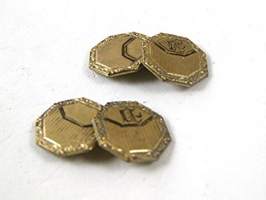 Art Deco Gold Tone Initial / Letter E Cufflinks 11616