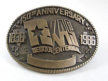 1836-1936 Texas Sesquicentennial Brass Belt Buckle by H.T.S. Humble TX ADM 11241