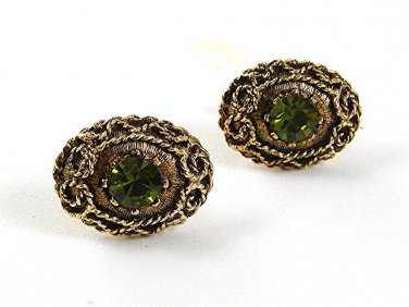 Vintage Goldtone & Green Cufflinks PAT NO. 2920363 33017