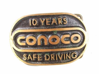 10 Years Conoco Safe Driving Belt Buckle Unbranded Hard to Read 42016