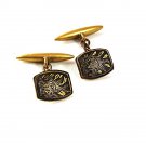 Vintage Small Goldtone & Black Damascene Cufflinks 61517