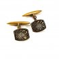 Vintage Small Goldtone & Black Damascene Cufflinks 61517