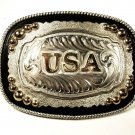 Western Silver Tone Gold Tone Black U.S.A. Belt Buckle by SILVER STRIKE 111215