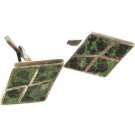 Vintage Sterling Silver & Crushed Green Stone Cufflinks Unbranded 41416