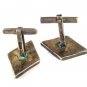 Vintage Sterling Silver & Crushed Green Stone Cufflinks Unbranded 41416
