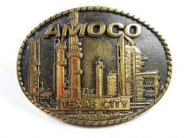 Solid Brass AMOCO Texas City Belt Buckle by BTS Made In USA 101015