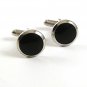 Vintage Small Silvertone & Black Round Cufflinks 101517