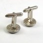 Vintage Small Silvertone & Black Round Cufflinks 101517