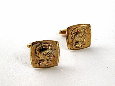 Vintage Gold Tone Greek / Roman Warrior Cufflnks By HICKOK USA 91716