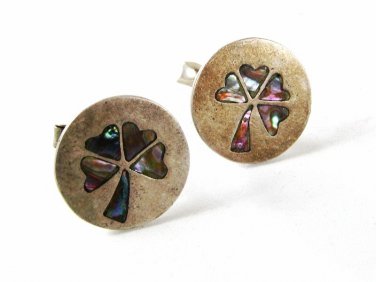 Mexican Alpaca Silver Abalone 4 Leaf Clover Cufflinks By L.B. 41416