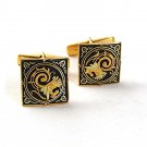 Vintage Goldtone & Black Damascene Cufflinks 6317