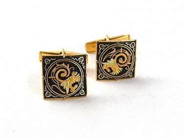 Vintage Goldtone & Black Damascene Cufflinks 6317