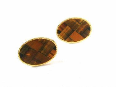 Vintage Gold Tone & Tiger Eye Cufflinks Unbranded 6316
