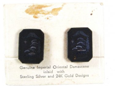 Genuine Imperial Damascene Inlaid Sterling 24K Gold Earrings Unbranded Card