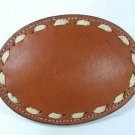 1960's-70's Western Cowgirls Tan w/ White Stitching Leather Belt Buckle 62416bb