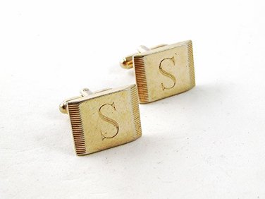1950's-60's Gold Tone Initial S Cufflinks 93016