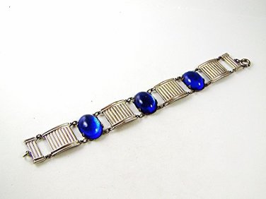 Art Deco Silver Tone & Blue Bracelet 91216