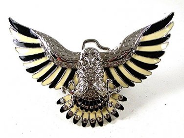 Vintage Large American Eagle Black Yellow Rhinestones Belt Buckle 103116