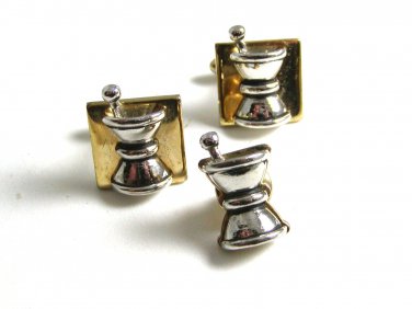 True Vintage Motor Pestle Pharmacist Cufflinks Tie Tac By Balfour 100614