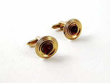 1960's Gold Tone & Red Cufflnks By HICKOK USA 91616