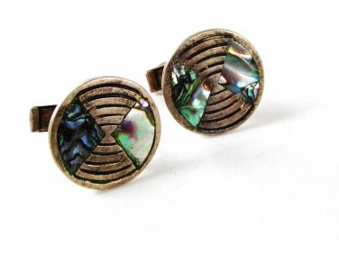 Taxco Mexican Sterling Silver Abalone Cufflinks By LORENZO RAFAEL 41416