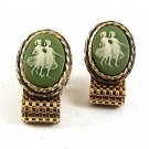 1970's Goldtone Green 2 Dancing Ladies Girls Wrap Around Cufflinks 111317