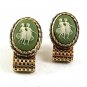 1970's Goldtone Green 2 Dancing Ladies Girls Wrap Around Cufflinks 111317