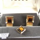 1970's Tiger Eye Wrap Around Cufflinks Tie Tac Unbranded In Box 31816