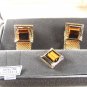1970's Tiger Eye Wrap Around Cufflinks Tie Tac Unbranded In Box 31816
