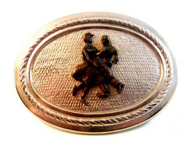 Vintage 2 Tone Square Dancing Belt Buckle nn