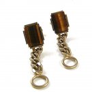 1970's Silver Tone & Tiger Eye Around Cufflinks Marked w/ S In Shield 1317