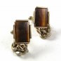 1970's Silver Tone & Tiger Eye Around Cufflinks Marked w/ S In Shield 1317