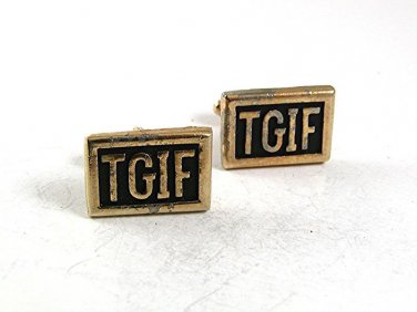 Vintage Goldtone Black TGIF Thank G*d It's Friday Cufflinks 10917