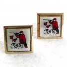 1950's Mother of Pearl Hunter Rifle Bird Dog Cufflinks 8417
