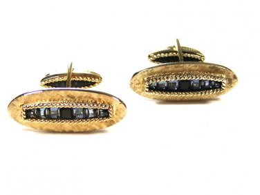 Dressy Sterling Silver  & Blue Rhinestones Cufflinks by Da Vinci 10315