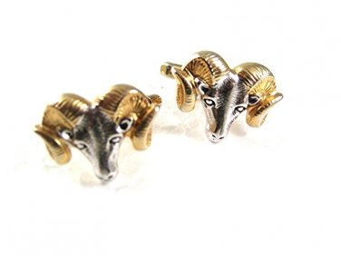Vintage Goldtone & Silvertone Big Horn Sheep Cufflinks By HICKOK USA 62217