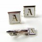 Silvertone White Initial A Cufflinks & Tie Clasp By SWANK 42616