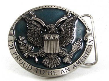 1981 I'm Proud To Be An American Belt Buckle By BERGAMOT USA 112417