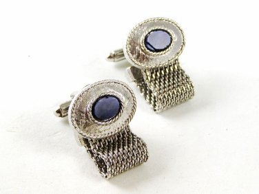 1970's Silver Tone & Black Wrap Around Cufflinks By DANTE 93016