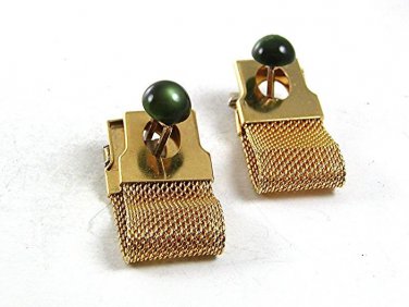 Vintage 1970's Goldtone Green Wrap Around Cufflinks 101217
