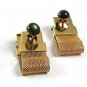 Vintage 1970's Goldtone Green Wrap Around Cufflinks 101217