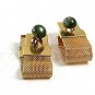 Vintage 1970's Goldtone Green Wrap Around Cufflinks 101217