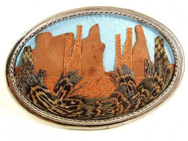 Odd Unusual Silvertone Cut out Mountains Made In USA Belt Buckle 3717