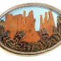 Odd Unusual Silvertone Cut out Mountains Made In USA Belt Buckle 3717