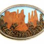 Odd Unusual Silvertone Cut out Mountains Made In USA Belt Buckle 3717