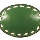 1960's-70's Western Cowgirls Green w/ White Stitching Leather Belt Buckle 62416