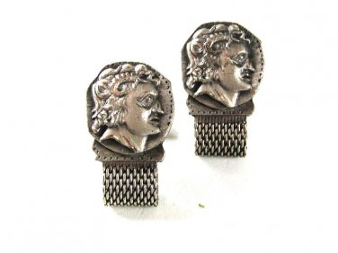 1970's Silvertone Mythical Creature Pan Wrap Around Cufflinks By SWANK 41116